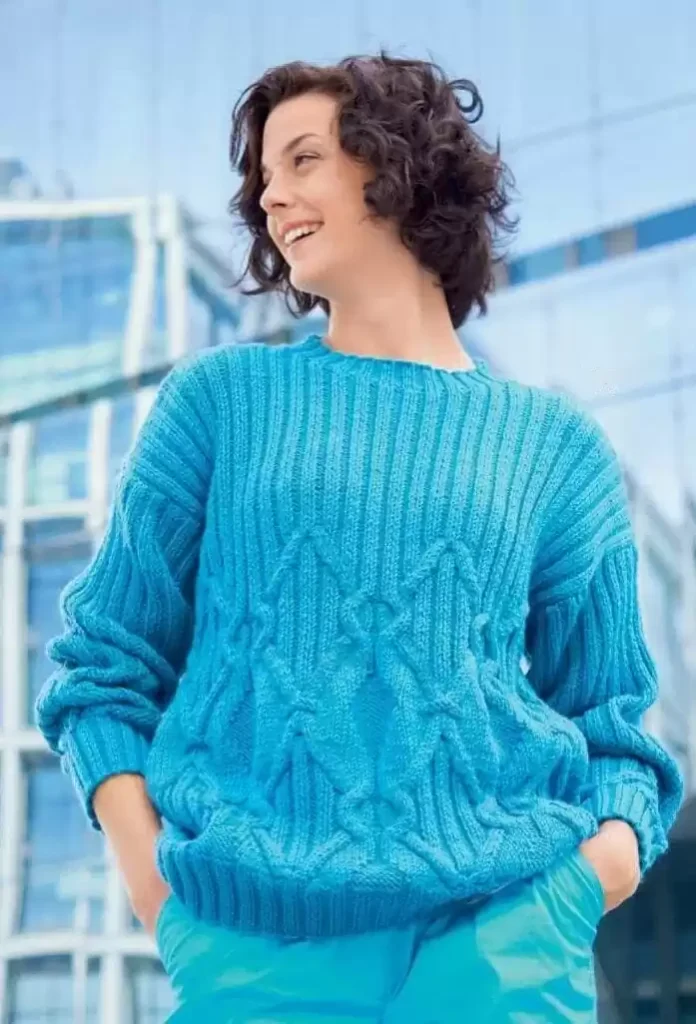 Пуловер з ромбами з «кіс» і резинкою