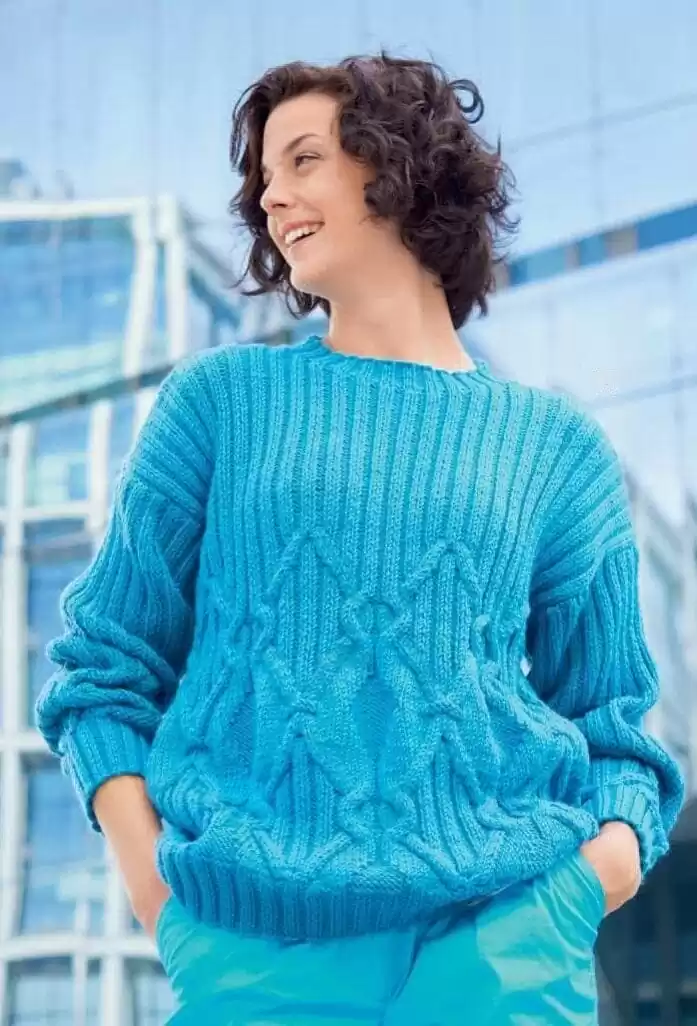 Пуловер з ромбами з «кіс» і резинкою